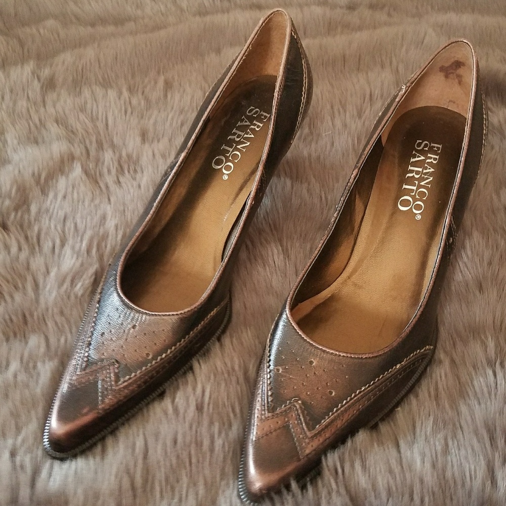 Franco Sarto bronze Oxford style pointed toe heels